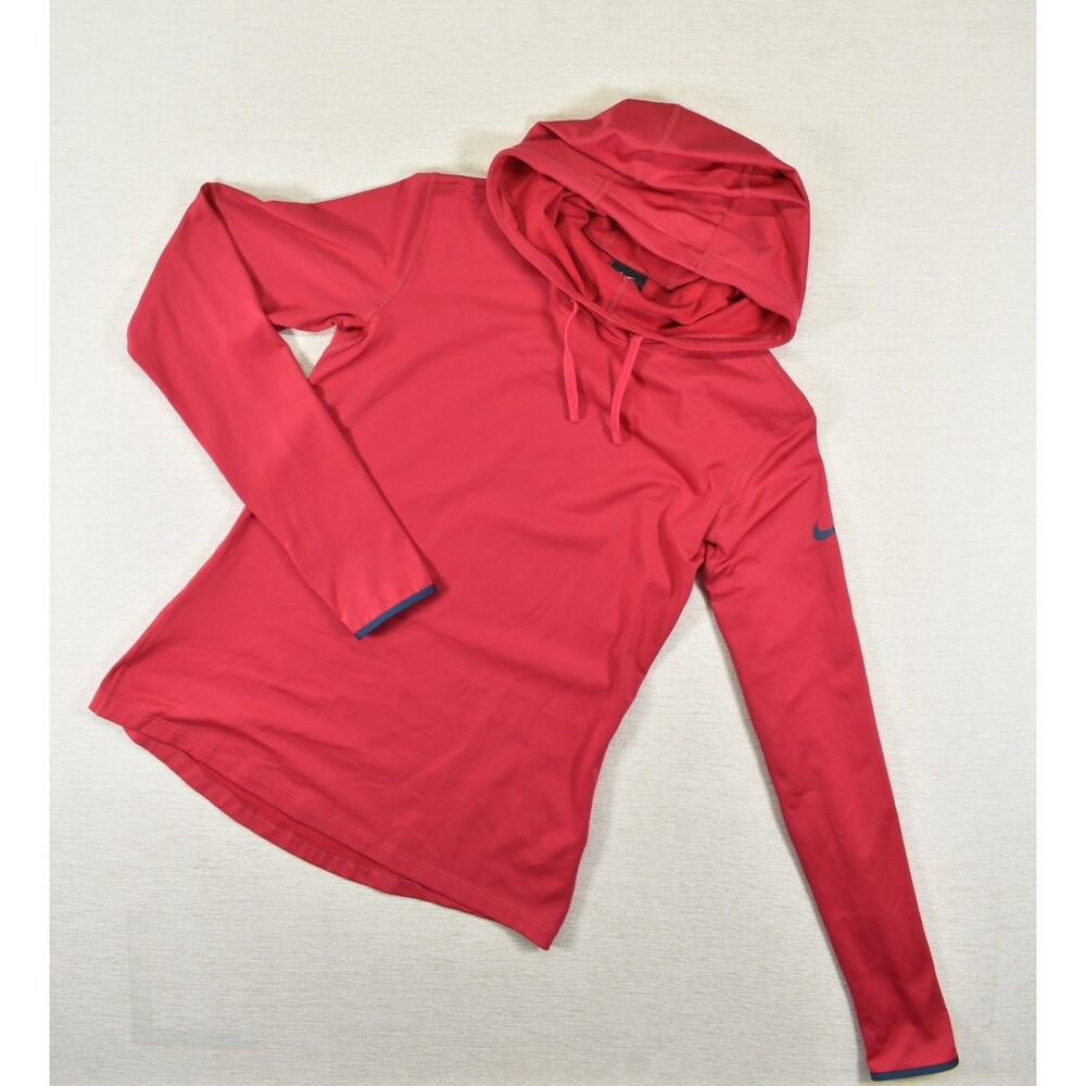 Nike Pro Dri FIT Womens Medium Pink Hooded Fleece Lined Thermal Training Top